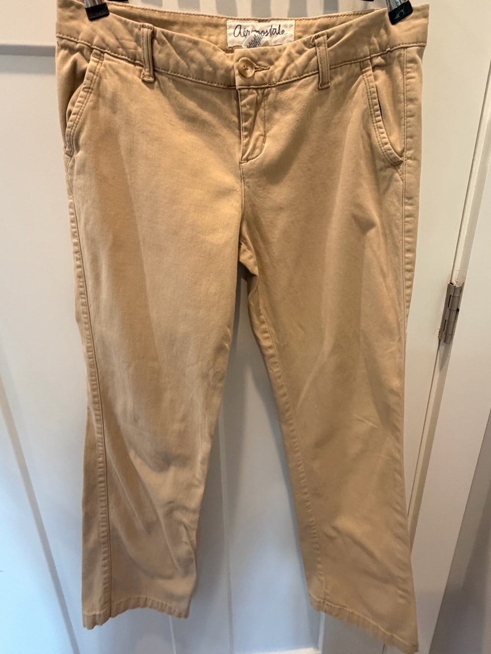 Aeropostale Women’s Khaki Stretch Chino Pants 9/10 Regular Tan Casual Cotton